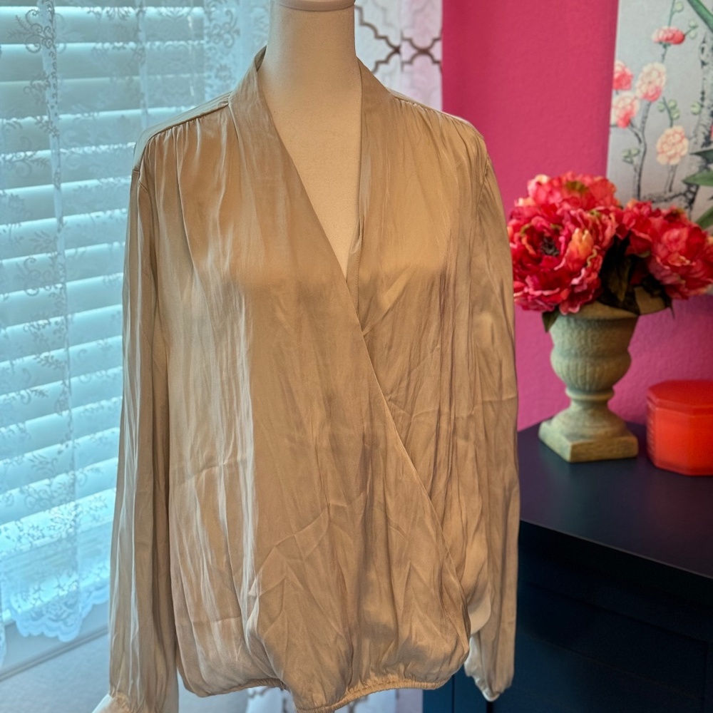old navy shimmery beige v-neck blouse